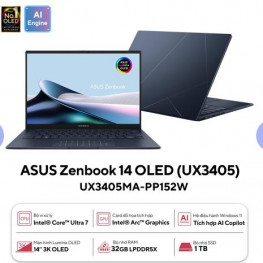 Laptop Asus Zenbook 14 OLED UX3405MA-PP152W (Intel Core Ultra 7 155H | 32GB | 1TB | Intel Arc | 14 inch 3K OLED 120 Hz | Win 11 | Xanh)